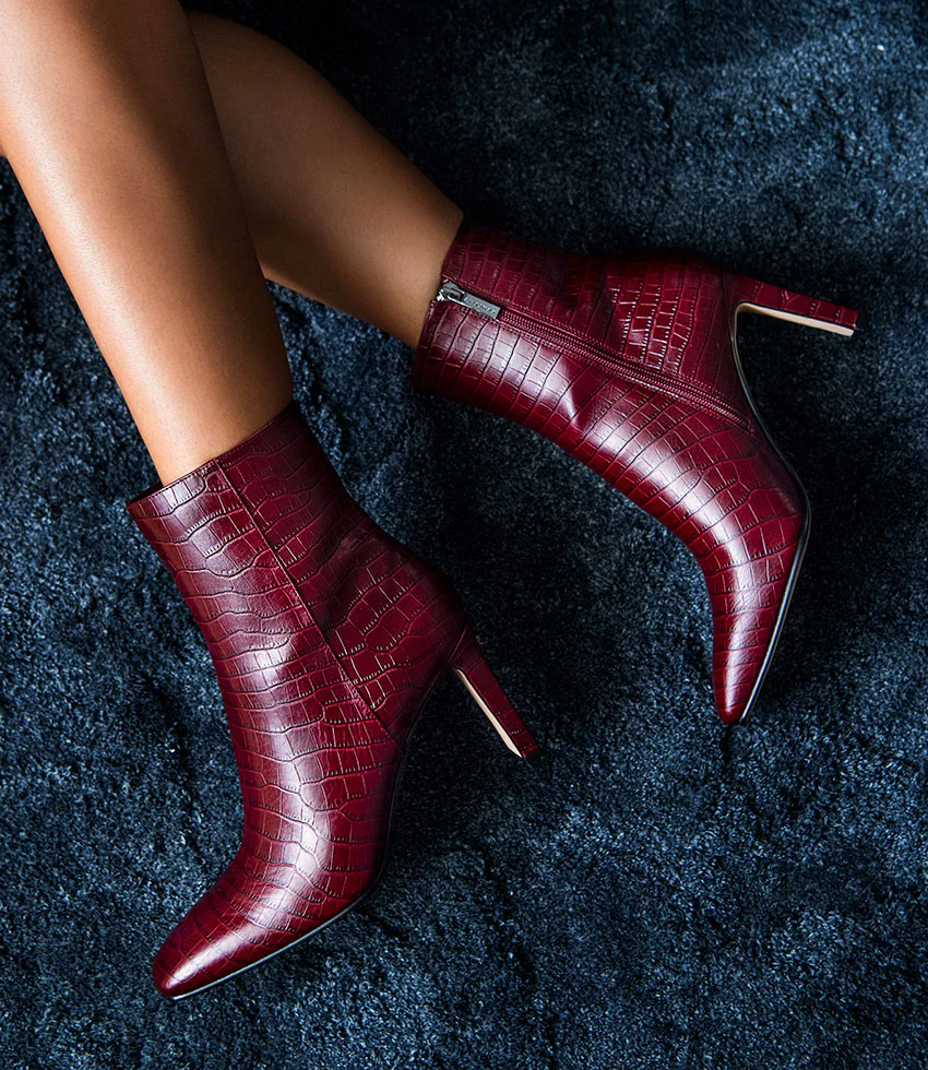 ZORN85 Square Toe Ankle Boot in Bordeaux Croc - Image 2