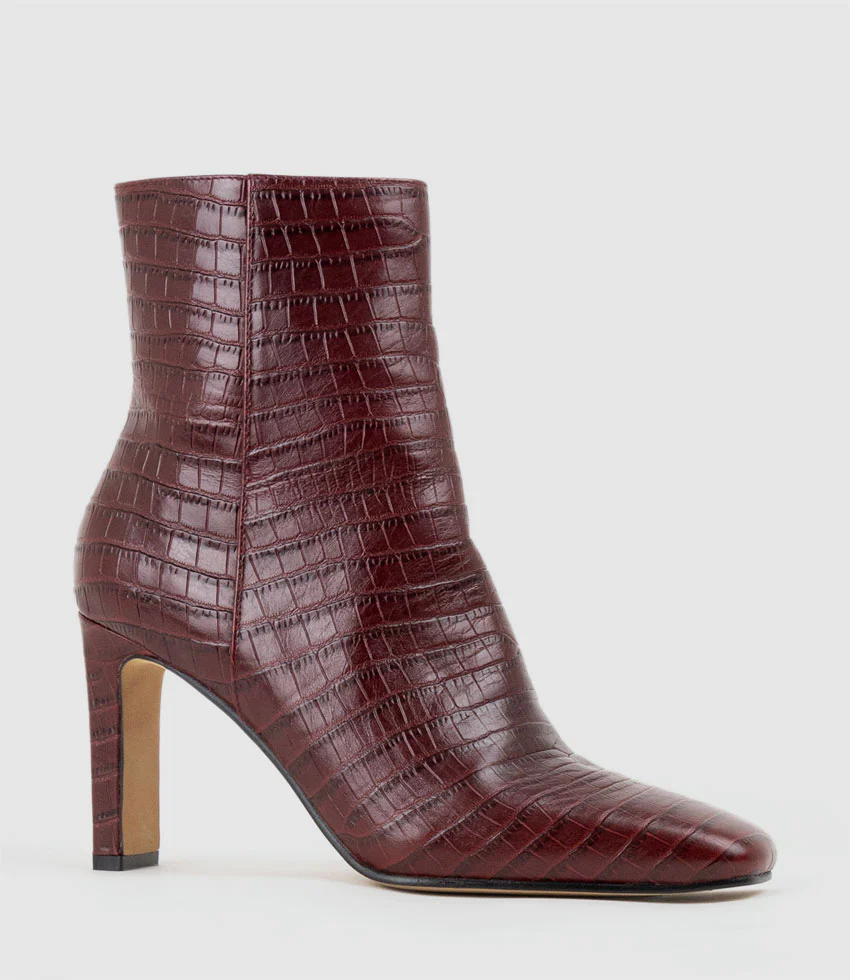 ZORN85 Square Toe Ankle Boot in Bordeaux Croc - Image 3
