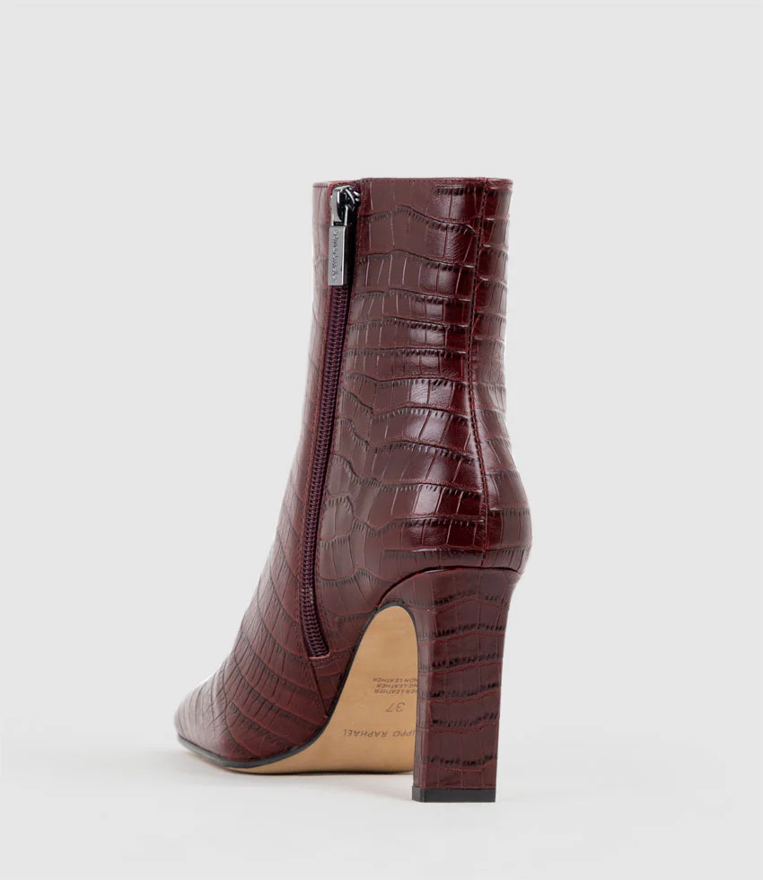 ZORN85 Square Toe Ankle Boot in Bordeaux Croc - Image 4