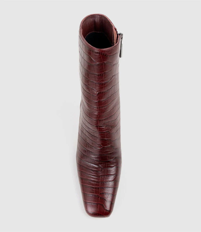 ZORN85 Square Toe Ankle Boot in Bordeaux Croc - Image 5