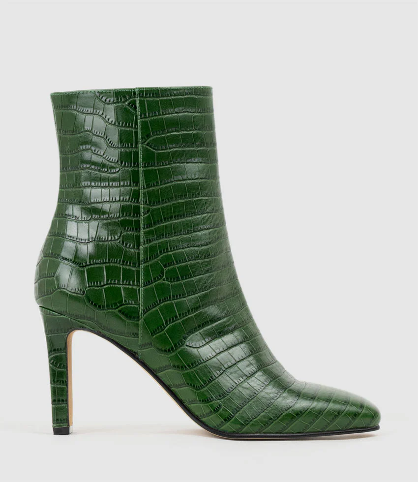 ZORN85 Square Toe Ankle Boot in Green Croc