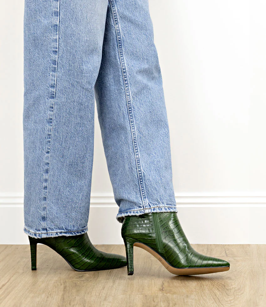 ZORN85 Square Toe Ankle Boot in Green Croc - Image 2