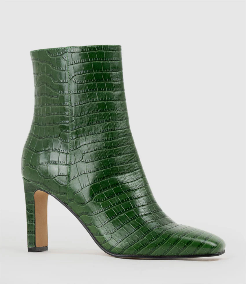 ZORN85 Square Toe Ankle Boot in Green Croc - Image 3