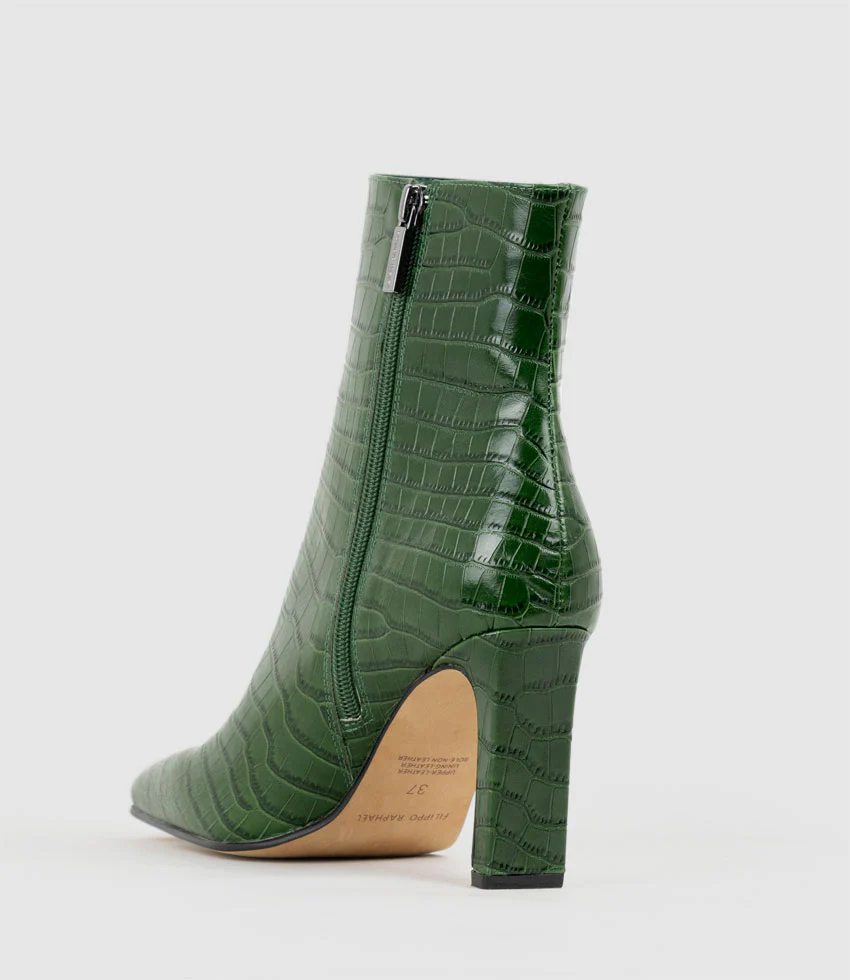 ZORN85 Square Toe Ankle Boot in Green Croc - Image 4