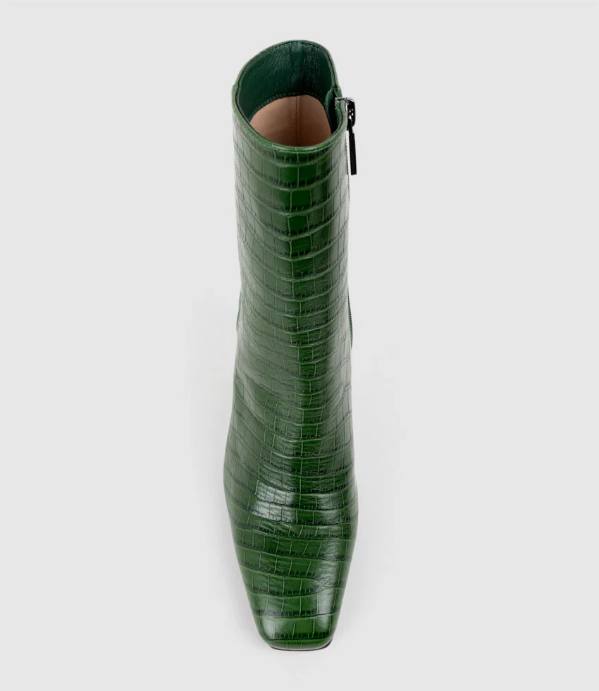 ZORN85 Square Toe Ankle Boot in Green Croc - Image 5